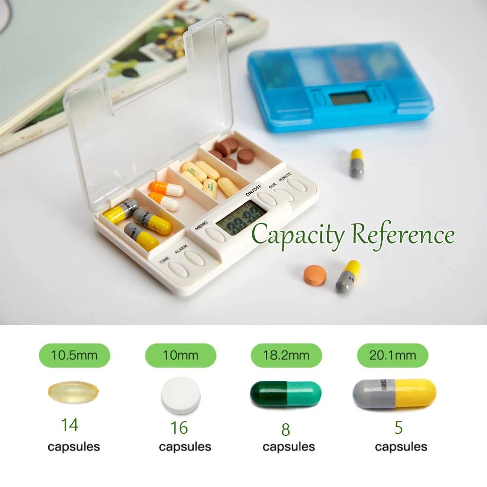 4 - Compartment Electronic Pill Box with Intelligent Reminder and Vibration - Fingerpulsepro