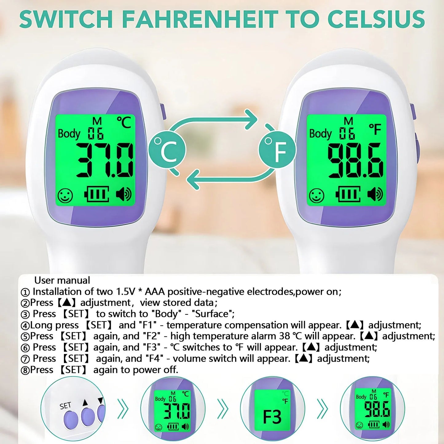 Forehead Non Contact Digital Thermometer - Fingerpulsepro