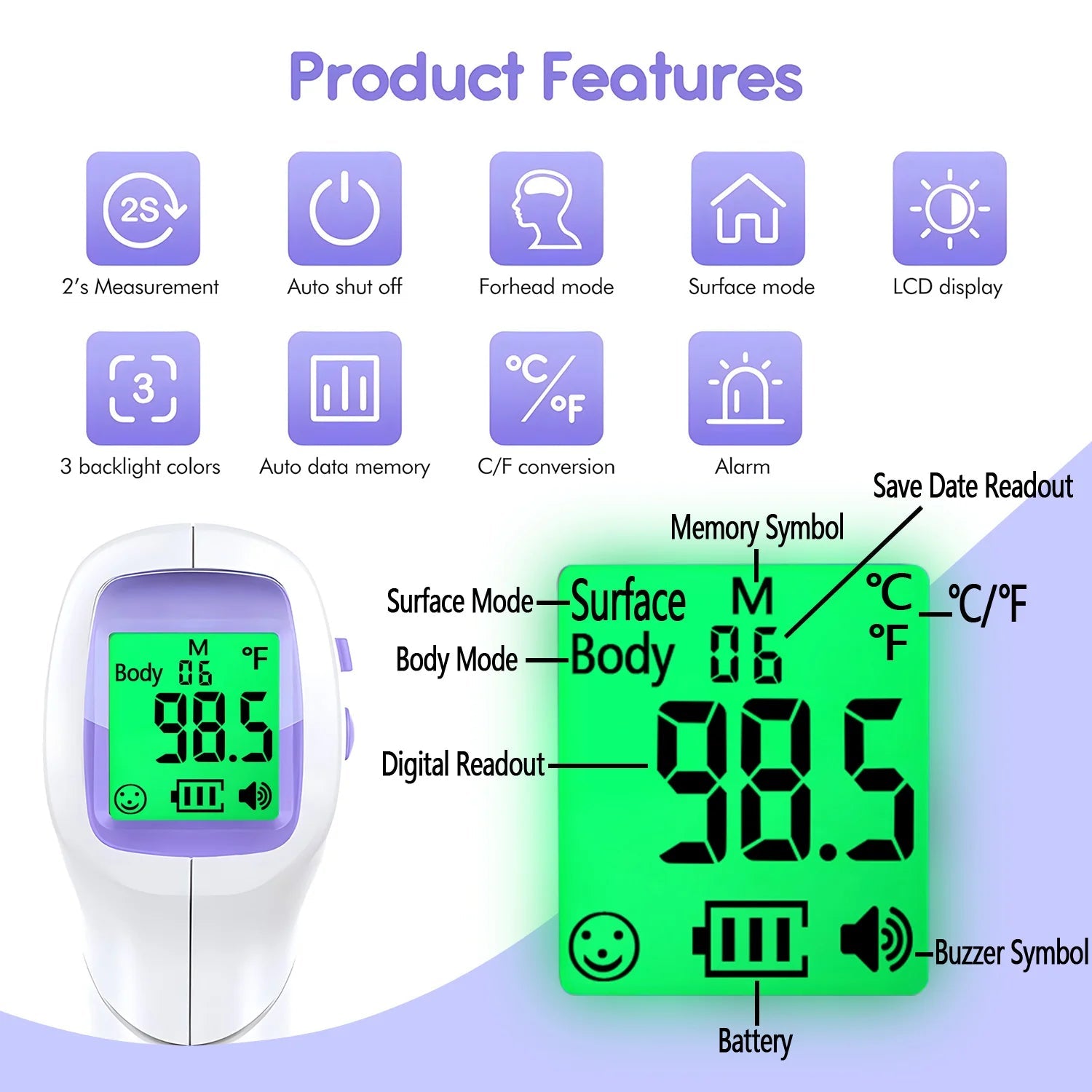 Forehead Non Contact Digital Thermometer - Fingerpulsepro